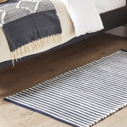 Beliani Handwoven Cotton Area Rug 80 X 150 Cm Rectangular White And Blue Modern Design - thumbnail 2