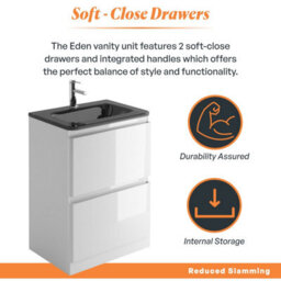 Plum&clay Marvel Gloss White Floor Standing Bathroom Vanity Unit With Grey Glass Basin (W)600mm - thumbnail 4