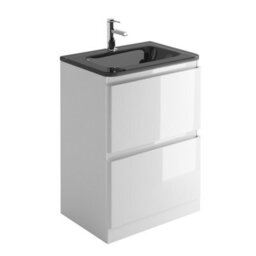 Plum&clay Marvel Gloss White Floor Standing Bathroom Vanity Unit With Grey Glass Basin (W)600mm