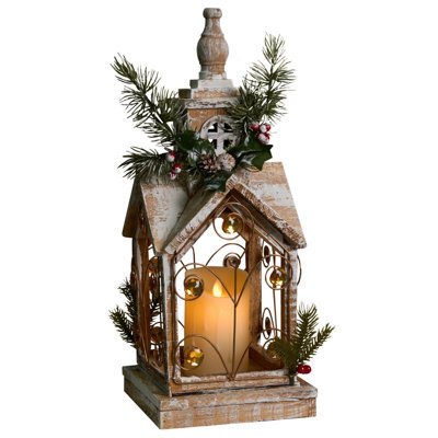Beliani Led Lantern Syvansi Christmas Motif 46 Cm Light Brown - image 1