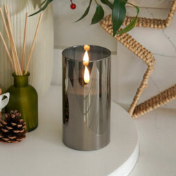 Festive Lights Ember™ Battery Hurricane Smoked-Glass Candle, 12.5Cm - thumbnail 4