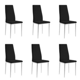 Home Detail Sona Faux Leather Dining Chair Set Of 6, Black With Silver Legs