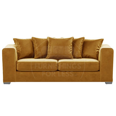 Furnishings For Less UK Ella Boxed Arm Plush Velvet  Fabric 3 Seater Sofa Gold