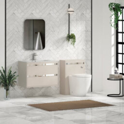 Royal Bathrooms Orion 800mm Warm Taupe 2 Drawer Wall Hung Bathroom Vanity Unit With Carrara White Basin & Chrome Accent Trim - thumbnail 3