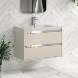Royal Bathrooms Orion 800mm Warm Taupe 2 Drawer Wall Hung Bathroom Vanity Unit With Carrara White Basin & Chrome Accent Trim - thumbnail 6