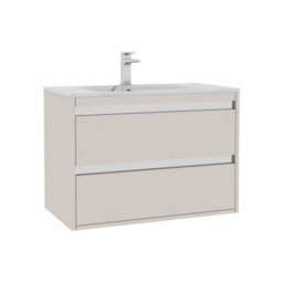 Royal Bathrooms Orion 800mm Warm Taupe 2 Drawer Wall Hung Bathroom Vanity Unit With Carrara White Basin & Chrome Accent Trim - thumbnail 7