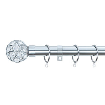 A.unique Home Beaded Gem Metal Extendable Curtain Pole With Rings And Fittings (25/28mm) - Nickel, 120Cm - 220Cm  Approx - image 1