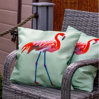 Gardenwize Pair Of Outdoor Garden Sofa Chair Furniture Scatter Cushions- Solo Flamingo - image 1