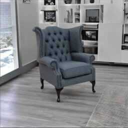 Chesterfield High Back Wing Chair Zoe Plain Granite Fabric In Queen Anne Style - thumbnail 4