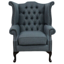 Chesterfield High Back Wing Chair Zoe Plain Granite Fabric In Queen Anne Style - thumbnail 2