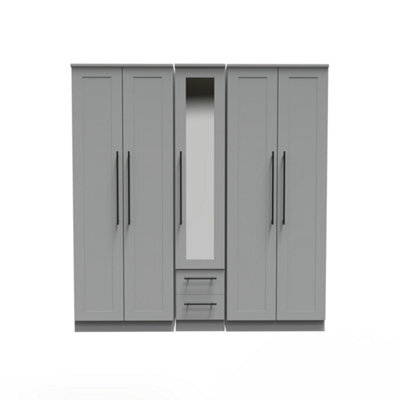 Howard Tall 5 Door 2 Drawer 1 Mirror Wardrobe In Dusk Grey (Ready Assembled) - image 1
