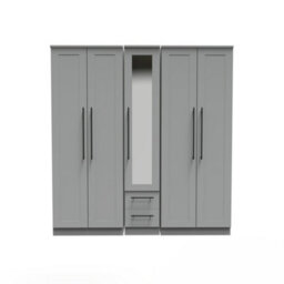 Howard Tall 5 Door 2 Drawer 1 Mirror Wardrobe In Dusk Grey (Ready Assembled) - thumbnail 1