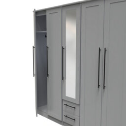 Howard Tall 5 Door 2 Drawer 1 Mirror Wardrobe In Dusk Grey (Ready Assembled) - thumbnail 5