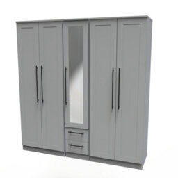 Howard Tall 5 Door 2 Drawer 1 Mirror Wardrobe In Dusk Grey (Ready Assembled) - thumbnail 3