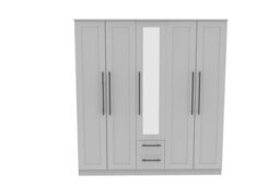 Howard Tall 5 Door 2 Drawer 1 Mirror Wardrobe In Dusk Grey (Ready Assembled) - thumbnail 7