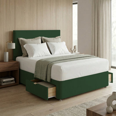 "Adore Designs Victoria Plush Velvet Divan Bed, 50"" Headboard & Mattress - 6Ft Super King - Emerald Green - 2 Drawers Foot End" - image 1