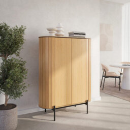 Arte Stylish Rotto 1 Highboard Cabinet, Oak Vincenza & Eucalyptus Finish, Spacious Storage H1410mm W1070mm D450mm - thumbnail 5