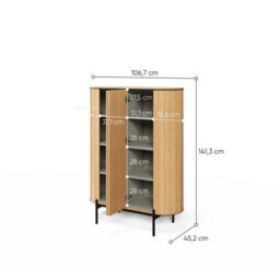 Arte Stylish Rotto 1 Highboard Cabinet, Oak Vincenza & Eucalyptus Finish, Spacious Storage H1410mm W1070mm D450mm - thumbnail 4