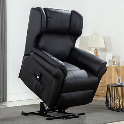 More4Homes Rise Recliner Chair With Single Motor, Remote Control, Pocket Storage And Wingback Design In Black Bonded Leather - image 1