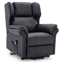 More4Homes Rise Recliner Chair With Single Motor, Remote Control, Pocket Storage And Wingback Design In Black Bonded Leather - thumbnail 2