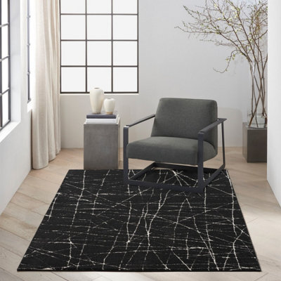 Black Easy To Clean Abstract Luxurious Modern Rug For Living Room, Bedroom - 160Cm X 221Cm - image 1