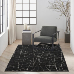 Black Easy To Clean Abstract Luxurious Modern Rug For Living Room, Bedroom - 160Cm X 221Cm - thumbnail 1