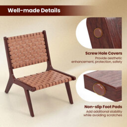 Costway Set Of 2 Modern Woven Leather Accent Chair Living Room Lounge Chair W/ Wood Frame - thumbnail 7