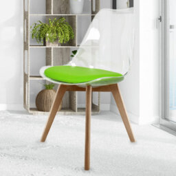 Fusion Living Soho Clear And Green Plastic Dining Chair With Squared Light Wood Legs - thumbnail 2