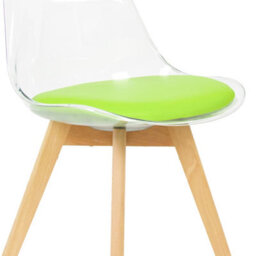 Fusion Living Soho Clear And Green Plastic Dining Chair With Squared Light Wood Legs - thumbnail 3