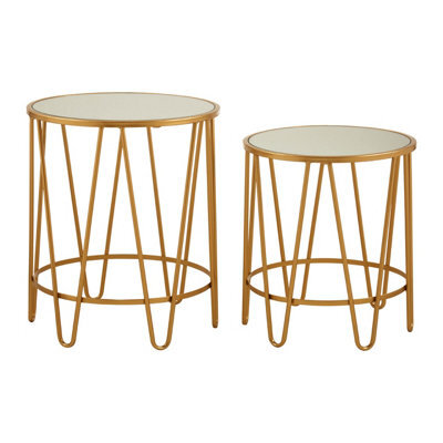 Orsina Set Of 2 Hairpin Design Side Tables,modern Accent Tables,gold Finished Nesting Table,decorative Round Table - image 1