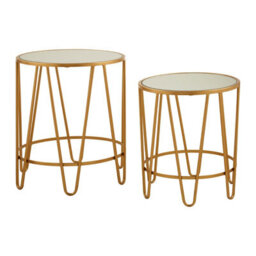 Orsina Set Of 2 Hairpin Design Side Tables,modern Accent Tables,gold Finished Nesting Table,decorative Round Table - thumbnail 4