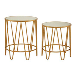 Orsina Set Of 2 Hairpin Design Side Tables,modern Accent Tables,gold Finished Nesting Table,decorative Round Table - thumbnail 1