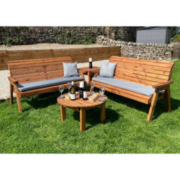 Charles Taylor Six Seater Balmoral Corner Garden Furniture Set With Round Coffee - L240 X W284 X H98 Cm - Grey Cushion Included - Fully Assembled - thumbnail 2