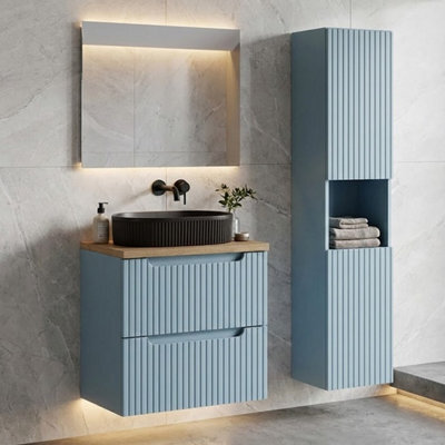 Heze Furniture Noca Bathroom Cabinet 60Cm With Worktop And Countertop Basin And Tall Unit In Baby Blue - image 1
