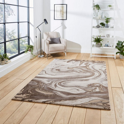 Beige/silver Abstract Modern Easy To Clean Rug For Dining Room Bed Room And Living Room-120Cm X 170Cm - image 1