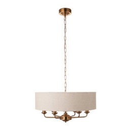 Loops Elegant 2 Pack Vintage Brass Ceiling Pendant Lights With Natural Linen Shades - E14 Compatible - thumbnail 9