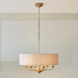 Loops Elegant 2 Pack Vintage Brass Ceiling Pendant Lights With Natural Linen Shades - E14 Compatible - thumbnail 2