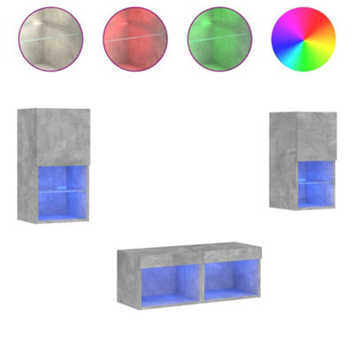 Berkfield Durable 4 Piece Tv Wall Cabinets With Led Lights Concrete Grey