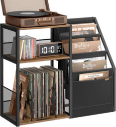 LEDREM 3-Tier End Table, Record Player Stand, For Living Room, Bedroom, Rustic Brown - thumbnail 2