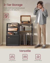 LEDREM 3-Tier End Table, Record Player Stand, For Living Room, Bedroom, Rustic Brown - thumbnail 3