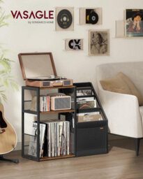 LEDREM 3-Tier End Table, Record Player Stand, For Living Room, Bedroom, Rustic Brown - thumbnail 1
