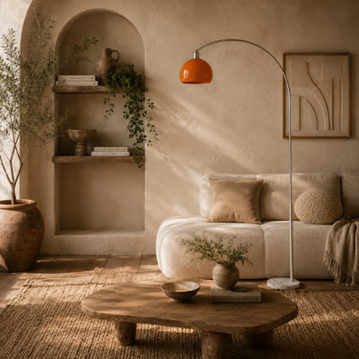 Wyld Haus Filu Orange Metal Floor Lamp With Rounded Shade And Foot Switch, Marble Base, 180Cm - image 1