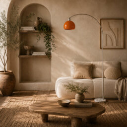 Wyld Haus Filu Orange Metal Floor Lamp With Rounded Shade And Foot Switch, Marble Base, 180Cm - thumbnail 1