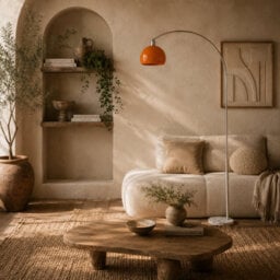 Wyld Haus Filu Orange Metal Floor Lamp With Rounded Shade And Foot Switch, Marble Base, 180Cm