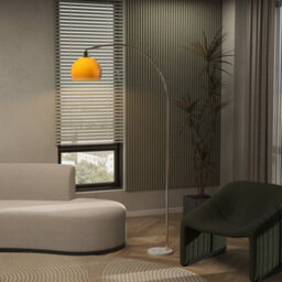 Wyld Haus Filu Orange Metal Floor Lamp With Rounded Shade And Foot Switch, Marble Base, 180Cm - thumbnail 9