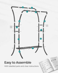 Songmics Heavy-Duty Metal Frame Clothes Rail, Double Hanging Rail, Portable Rack With 6 Hooks, Storage Shelf, Ink Black - thumbnail 7