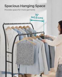 Songmics Heavy-Duty Metal Frame Clothes Rail, Double Hanging Rail, Portable Rack With 6 Hooks, Storage Shelf, Ink Black - thumbnail 4