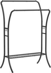Songmics Heavy-Duty Metal Frame Clothes Rail, Double Hanging Rail, Portable Rack With 6 Hooks, Storage Shelf, Ink Black - thumbnail 8