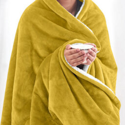 Ameha Sherpa Fleece Blanket Double Ochre 150X200Cm Reversible Throw For Sofa, Bed & Travel - thumbnail 4