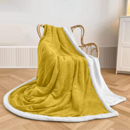 Ameha Sherpa Fleece Blanket Double Ochre 150X200Cm Reversible Throw For Sofa, Bed & Travel - thumbnail 5